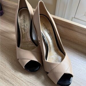 Antonio Melani Tan Black Peep Toe Heels